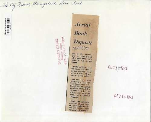 Willingboro Space Bank Press Photo Back 121473 Trenton Times 1